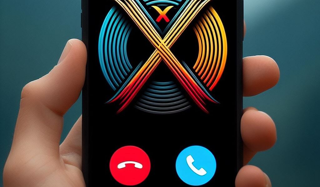 Movil con app X con iconos de contestar y colgar llamada