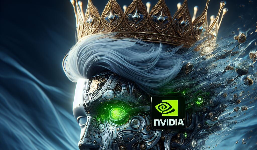 IA personoficiada con una corona de rey con el logo de nvidia.