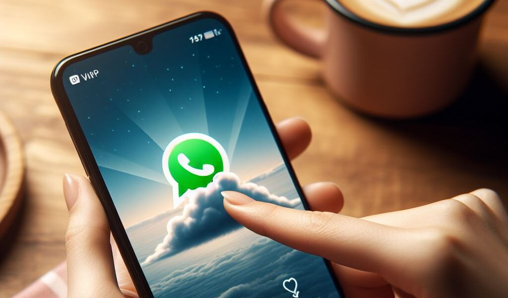 Imagen de whatsapp en movil con una mano deslizando su pantalla