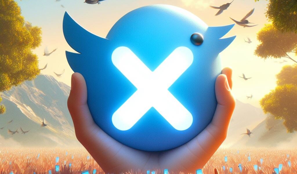 imagen conceptual de logo de Twitter y X en una mano.